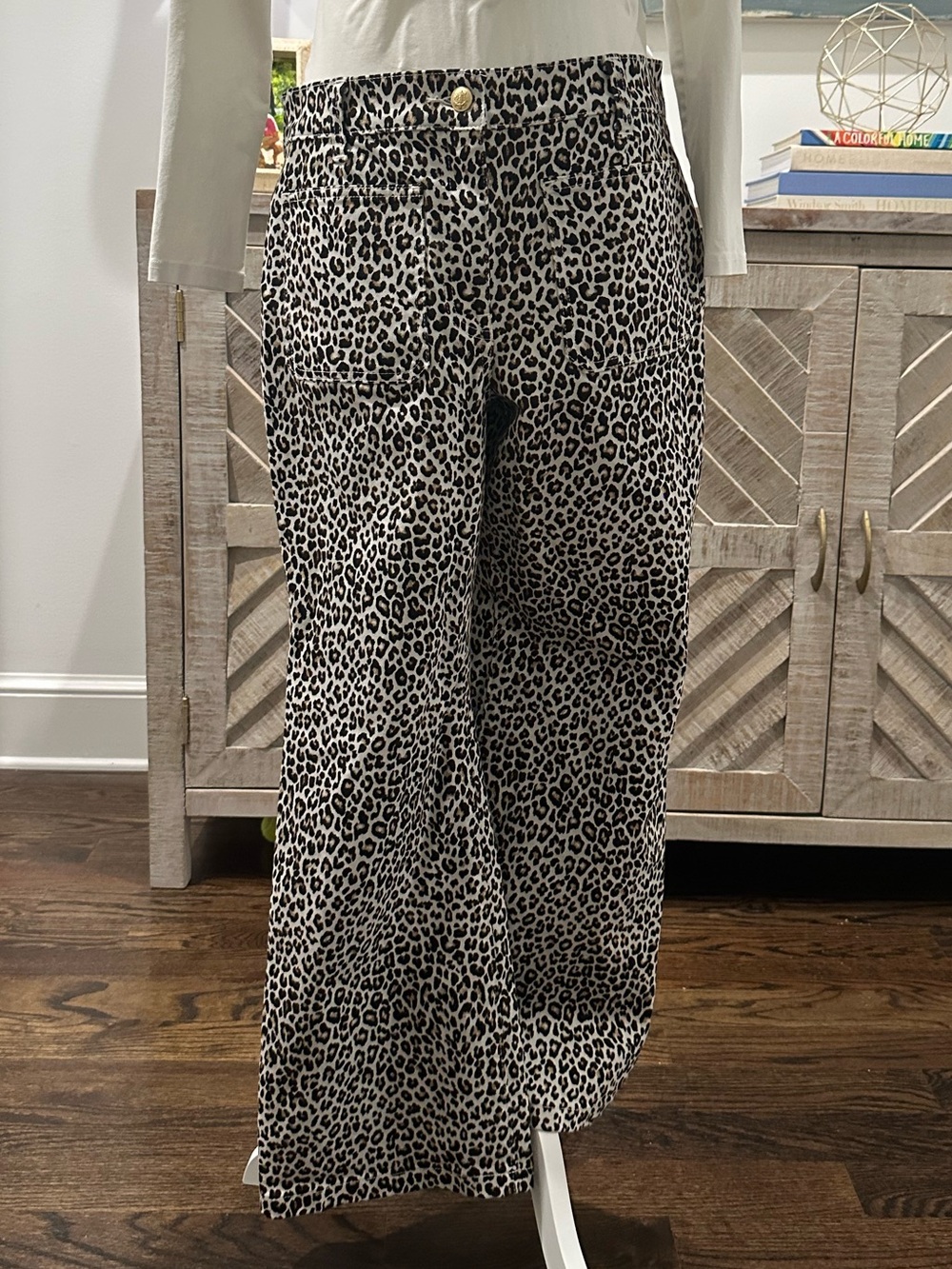 J. Crew Black & White Leopard Wide-Leg Pants